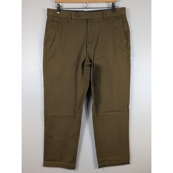 Rowm Pants Mens Size 36X32 Brown Chino Straight Leg Commuter Casual Flat Front - Picture 2 of 16